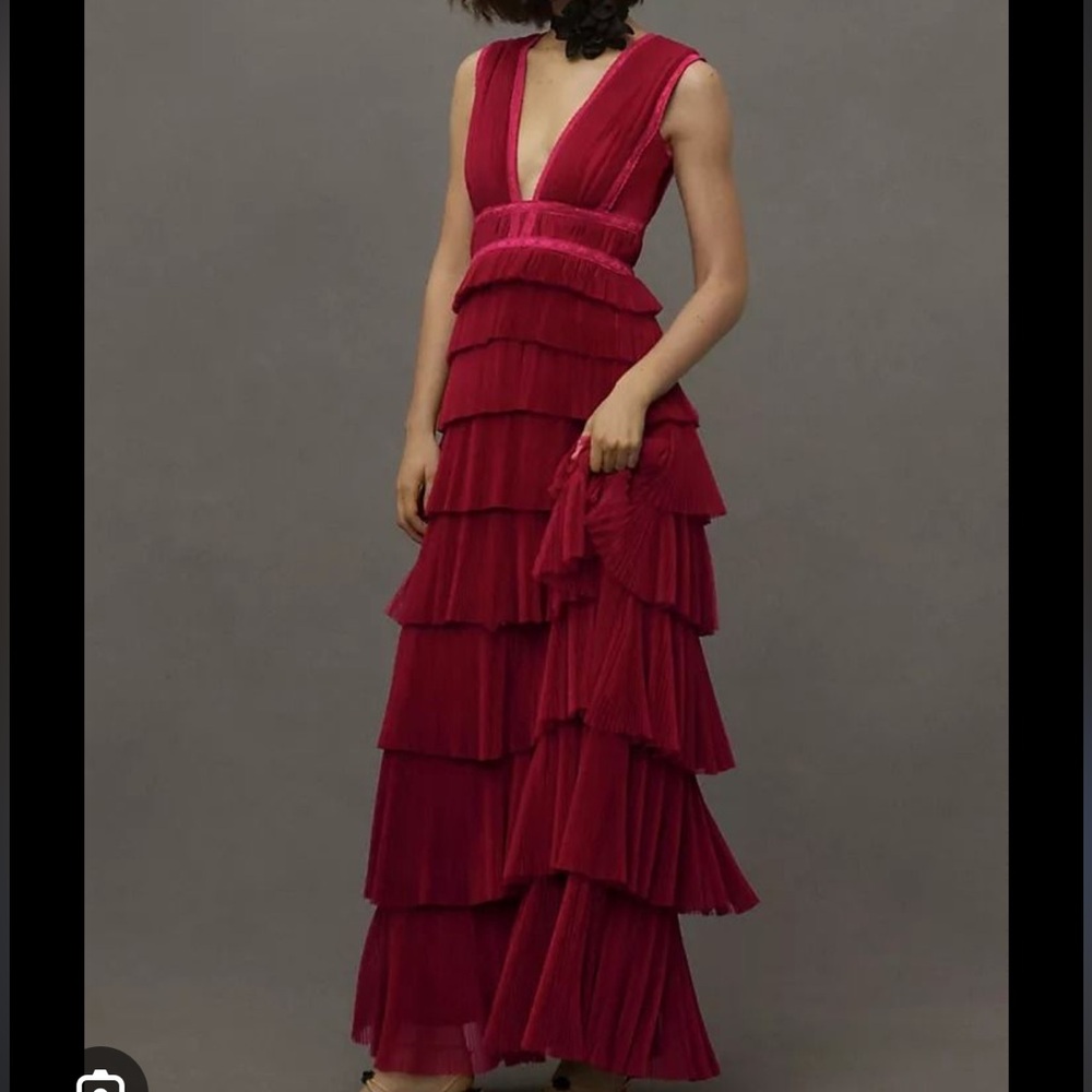 Anthropologie Red Tiered Maxi Dress